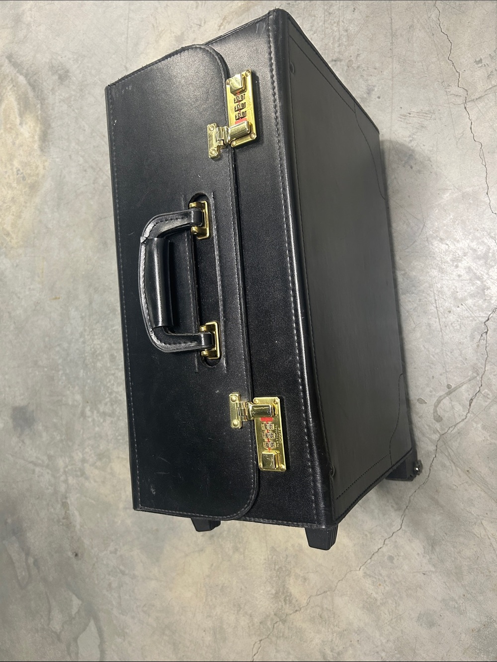 Black Rolling Briefcase with Gold Hardware for Men